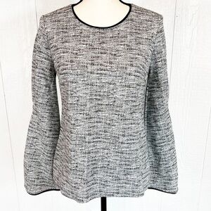 Banana Republic Black and White Textured Bell Sleeve Blouse Small